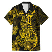 Gold Polynesia Shark Tattoo Family Matching Mermaid Dress and Hawaiian Shirt With Polynesian Plumeria - Wonder Print Shop