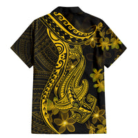 Gold Polynesia Shark Tattoo Family Matching Mermaid Dress and Hawaiian Shirt With Polynesian Plumeria - Wonder Print Shop