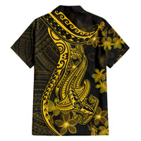 Gold Polynesia Shark Tattoo Family Matching Short Sleeve Bodycon Dress and Hawaiian Shirt With Polynesian Plumeria - Wonder Print Shop