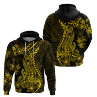 Gold Polynesia Shark Tattoo Hoodie With Polynesian Plumeria - Wonder Print Shop