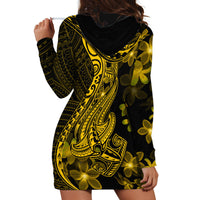 Gold Polynesia Shark Tattoo Hoodie Dress With Polynesian Plumeria - Wonder Print Shop