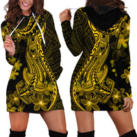 Gold Polynesia Shark Tattoo Hoodie Dress With Polynesian Plumeria - Wonder Print Shop