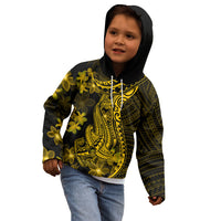 Gold Polynesia Shark Tattoo Kid Hoodie With Polynesian Plumeria - Wonder Print Shop