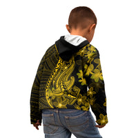 Gold Polynesia Shark Tattoo Kid Hoodie With Polynesian Plumeria - Wonder Print Shop