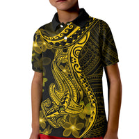 Gold Polynesia Shark Tattoo Kid Polo Shirt With Polynesian Plumeria - Wonder Print Shop