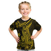 Gold Polynesia Shark Tattoo Kid T Shirt With Polynesian Plumeria - Wonder Print Shop