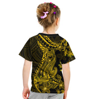 Gold Polynesia Shark Tattoo Kid T Shirt With Polynesian Plumeria - Wonder Print Shop