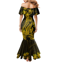 Gold Polynesia Shark Tattoo Mermaid Dress With Polynesian Plumeria - Wonder Print Shop