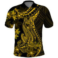 Gold Polynesia Shark Tattoo Polo Shirt With Polynesian Plumeria - Wonder Print Shop