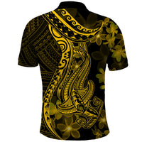 Gold Polynesia Shark Tattoo Polo Shirt With Polynesian Plumeria - Wonder Print Shop