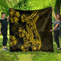 Gold Polynesia Shark Tattoo Quilt With Polynesian Plumeria - Wonder Print Shop