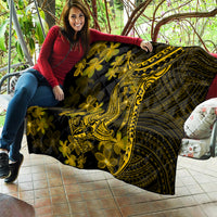 Gold Polynesia Shark Tattoo Quilt With Polynesian Plumeria - Wonder Print Shop