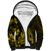 Gold Polynesia Shark Tattoo Sherpa Hoodie With Polynesian Plumeria - Wonder Print Shop
