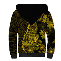 Gold Polynesia Shark Tattoo Sherpa Hoodie With Polynesian Plumeria - Wonder Print Shop