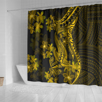 gold-polynesia-shark-tattoo-shower-curtain-with-polynesian-plumeria