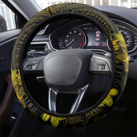 Gold Polynesia Shark Tattoo Steering Wheel Cover With Polynesian Plumeria - Wonder Print Shop