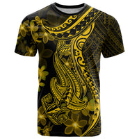 Gold Polynesia Shark Tattoo T Shirt With Polynesian Plumeria - Wonder Print Shop