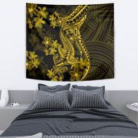 Gold Polynesia Shark Tattoo Tapestry With Polynesian Plumeria - Wonder Print Shop