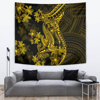 Gold Polynesia Shark Tattoo Tapestry With Polynesian Plumeria - Wonder Print Shop