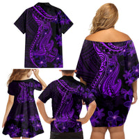 Purple Polynesia Shark Tattoo Family Matching Off Shoulder Short Dress and Hawaiian Shirt With Polynesian Plumeria - Wonder Print Shop