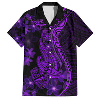 Purple Polynesia Shark Tattoo Hawaiian Shirt With Polynesian Plumeria - Wonder Print Shop
