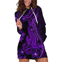 Purple Polynesia Shark Tattoo Hoodie Dress With Polynesian Plumeria - Wonder Print Shop