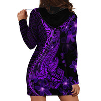 Purple Polynesia Shark Tattoo Hoodie Dress With Polynesian Plumeria - Wonder Print Shop