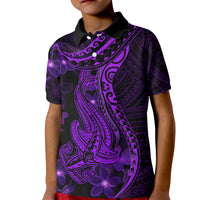 Purple Polynesia Shark Tattoo Kid Polo Shirt With Polynesian Plumeria - Wonder Print Shop