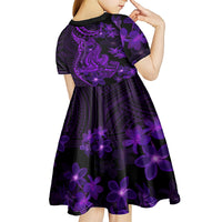 Purple Polynesia Shark Tattoo Kid Short Sleeve Dress With Polynesian Plumeria - Wonder Print Shop