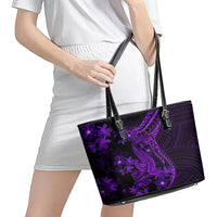 Purple Polynesia Shark Tattoo Leather Tote Bag With Polynesian Plumeria - Wonder Print Shop