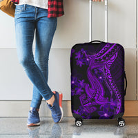 Purple Polynesia Shark Tattoo Luggage Cover With Polynesian Plumeria - Wonder Print Shop