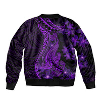 Purple Polynesia Shark Tattoo Sleeve Zip Bomber Jacket With Polynesian Plumeria - Wonder Print Shop
