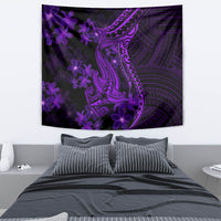 Purple Polynesia Shark Tattoo Tapestry With Polynesian Plumeria - Wonder Print Shop