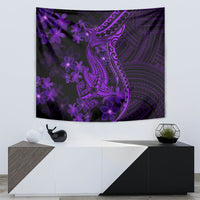 Purple Polynesia Shark Tattoo Tapestry With Polynesian Plumeria - Wonder Print Shop