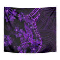 Purple Polynesia Shark Tattoo Tapestry With Polynesian Plumeria - Wonder Print Shop