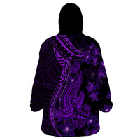 Purple Polynesia Shark Tattoo Wearable Blanket Hoodie With Polynesian Plumeria - Wonder Print Shop