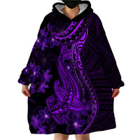 Purple Polynesia Shark Tattoo Wearable Blanket Hoodie With Polynesian Plumeria - Wonder Print Shop
