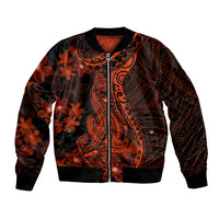 Red Polynesia Bomber Jacket Shark Tattoo With Polynesian Plumeria - Wonder Print Shop