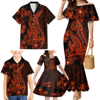 Red Polynesia Family Matching Mermaid Dress and Hawaiian Shirt Shark Tattoo With Polynesian Plumeria - Wonder Print Shop