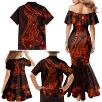 Red Polynesia Family Matching Mermaid Dress and Hawaiian Shirt Shark Tattoo With Polynesian Plumeria - Wonder Print Shop