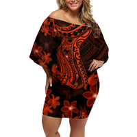 Red Polynesia Family Matching Off Shoulder Short Dress and Hawaiian Shirt Shark Tattoo With Polynesian Plumeria - Wonder Print Shop