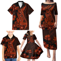 Red Polynesia Family Matching Puletasi Dress and Hawaiian Shirt Shark Tattoo With Polynesian Plumeria - Wonder Print Shop