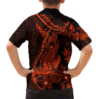 Red Polynesia Family Matching Short Sleeve Bodycon Dress and Hawaiian Shirt Shark Tattoo With Polynesian Plumeria - Wonder Print Shop
