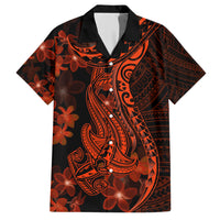 Red Polynesia Hawaiian Shirt Shark Tattoo With Polynesian Plumeria - Wonder Print Shop