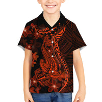 Red Polynesia Hawaiian Shirt Shark Tattoo With Polynesian Plumeria - Wonder Print Shop