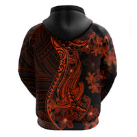 Red Polynesia Hoodie Shark Tattoo With Polynesian Plumeria - Wonder Print Shop
