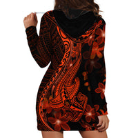 Red Polynesia Hoodie Dress Shark Tattoo With Polynesian Plumeria - Wonder Print Shop