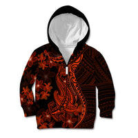 Red Polynesia Kid Hoodie Shark Tattoo With Polynesian Plumeria - Wonder Print Shop