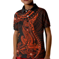 Red Polynesia Kid Polo Shirt Shark Tattoo With Polynesian Plumeria - Wonder Print Shop