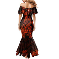 Red Polynesia Mermaid Dress Shark Tattoo With Polynesian Plumeria - Wonder Print Shop